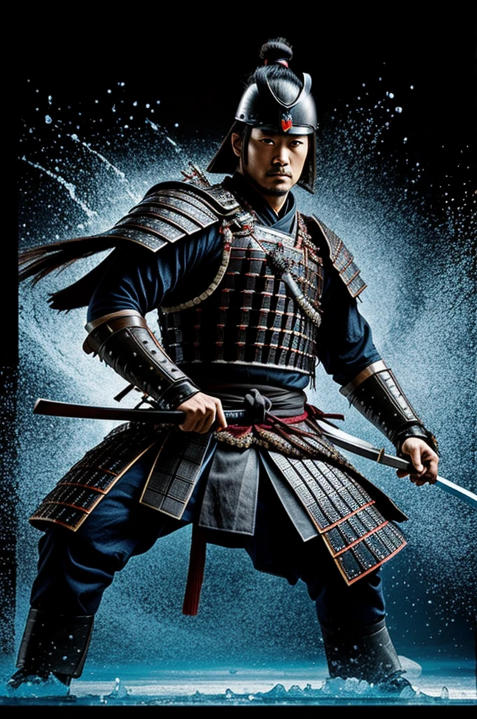 japanice man samurai, black background
