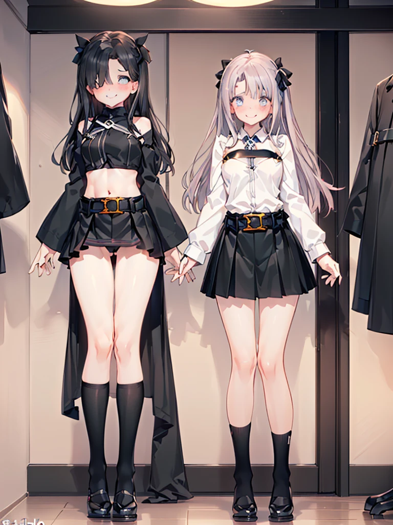 gran calidad ++ Extremely detailed high resolusionolution, very aesthetic, ojos expresivos, (((Cara perfecta))), (((face symmetrical))), ((good anatomy)), (((manos perfectas))), (((8k))), UHD, Fondo de pantalla HD, (((alta calidra detallada, solamente, Obra maestra, La mejor calidad, high resolusion, Altamente detallado, (illustration), hermosos ojos detallados, (((combatant))), (((fate grand order))), (((((1girl))))), (((solo))), (((long hair))), (((hair over one eye hairstyle))), (((ribbon))), (((sidelocks))), ((((two side up)))), (((hair over one eye hairstyle))), ((((full body)))), ((((dressing room)))), (((((malefujimaru))))), (((Chaldean uniform))), (((Medium breasts))), (((((narrow waist))))), (((spredding legs))), (((long sleeves))), (((black skirt))), (((belt))), (((smile))), (((surprised))), (((blush))),