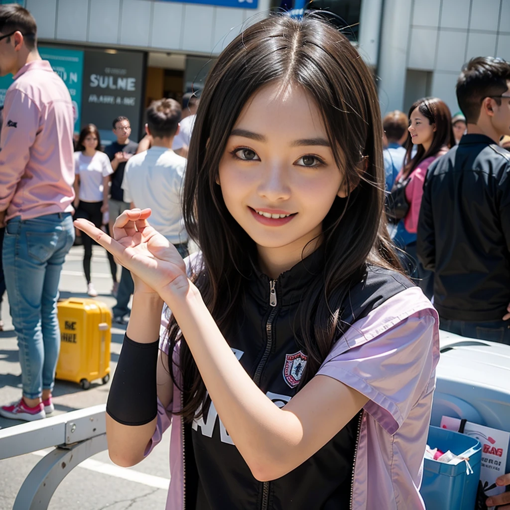 Girls reading and studying, high school students, summer clothes, (((((students)))), high detail, 8k resolution, smile, long hair, black hair, school clothes, mobile phone holding a sign, cheering for the college entrance examination, indoor, girl, sweet girl