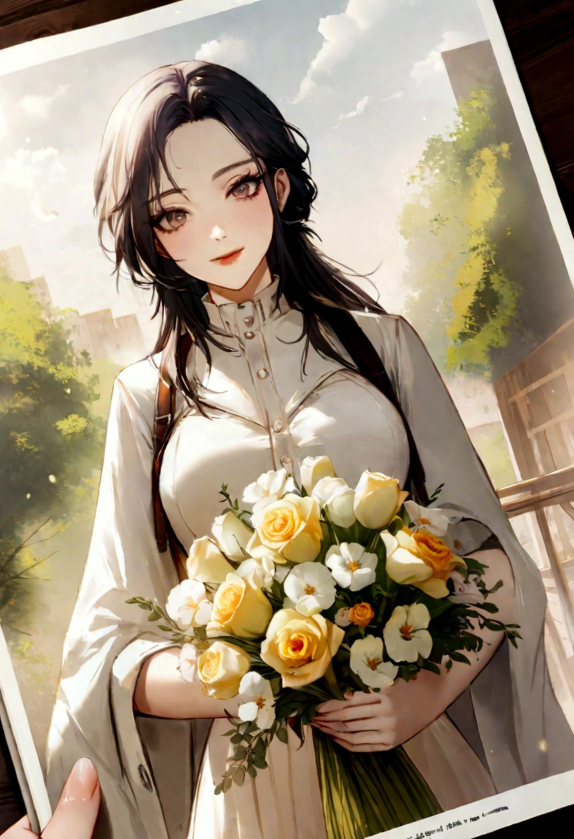 a close-up of a woman holding a vase of flowers, with flowers, magazine photo, Lt. Ayami Kojima, offcial art, Jinyoung Shin, with flowers congeladas ao seu redor, by Ni Tian, dilraba dilmurat, jaeyeon nam, Cyntwave, what&#39;s on, mackenzie foy, por Zhang Han, Parque Ji-min, por Jin Nong