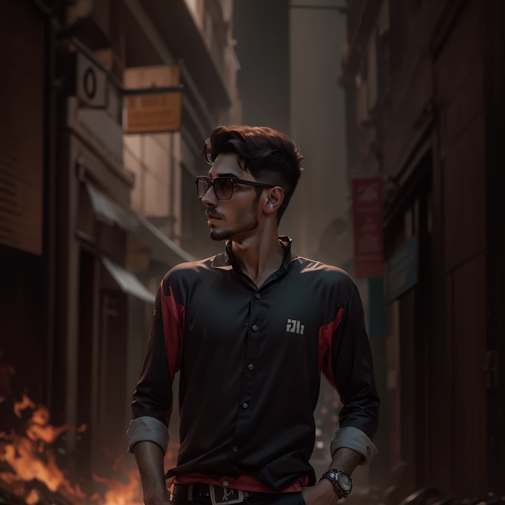 um homem de camiseta branca e headphones, Dancing, imagem com fundo em preto e rosa, futuristic graphic effects, 4K cinematic realistic image