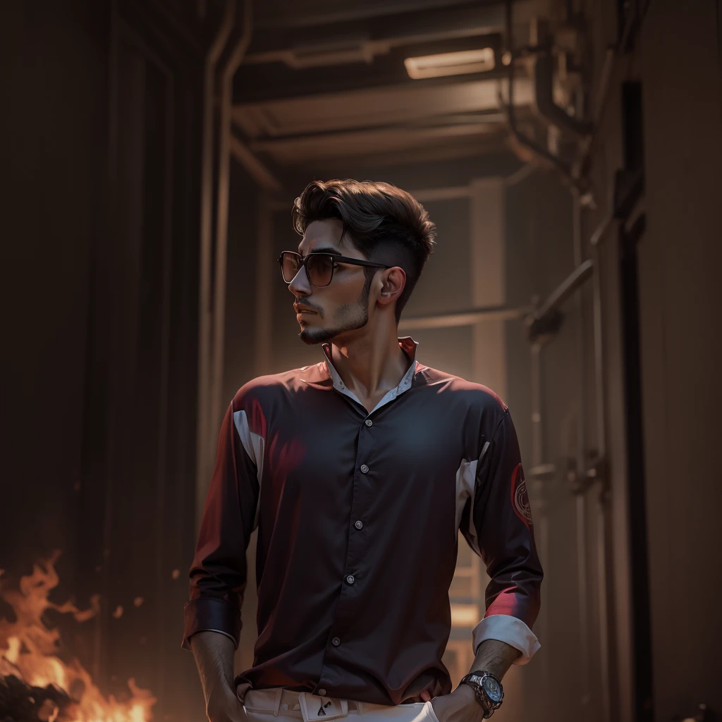 um homem de camiseta branca e headphones, Dancing, imagem com fundo em preto e rosa, futuristic graphic effects, 4K cinematic realistic image