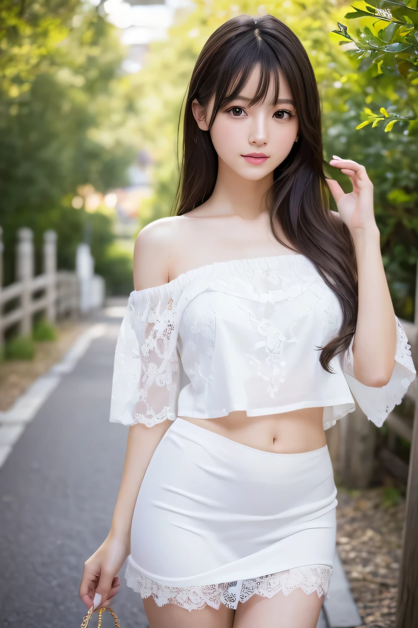 ((8K、born、Professional、Highest quality、masterpiece:1.2))、(Genuine、Realistic:1.4)、Super detailed、(16 years old),girl,(high detail skin:1.2)、(high detail face:1.2)、Black Hair、long hair, full body, Off the shoulder、The wind blows up my miniskirt, White lace panties are clearly visible,(Beautiful and delicate eyes)、Detailed eyes and pupils、Detailed lips,realistic body, Ultra HD, High resolution, Detailed face,Delicate and beautiful body, professional photo, real photography, Detailed and precise hand,Well-proportioned face,realistic young gravure idol, Slender gravure idol, Beautiful and cute,(full body), ((Japanese))、She's cute like a Korean idol,Black Hair, flat chest,(Sheer lingerie), ((spread legs:1.8)),,(looking at viewer),((flat chest:1.4)),Narrow waist,(pussy),shy face