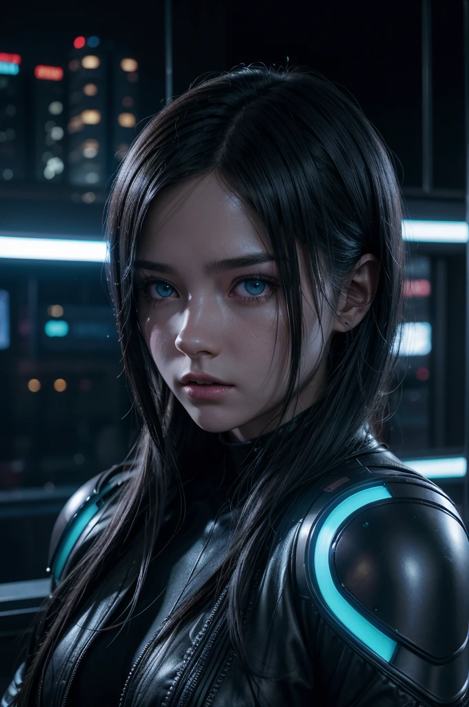 1girl, 3d render, exynos 2100 processor, futuristic technology, cyberpunk, highly detailed, intricate machinery, metallic textures, glowing blue lights, depth of field, cinematic lighting, neon colors, moody atmosphere, photorealistic, 8k, ultra-detailed, hyper-realistic, masterpiece, studio lighting, physically-based rendering