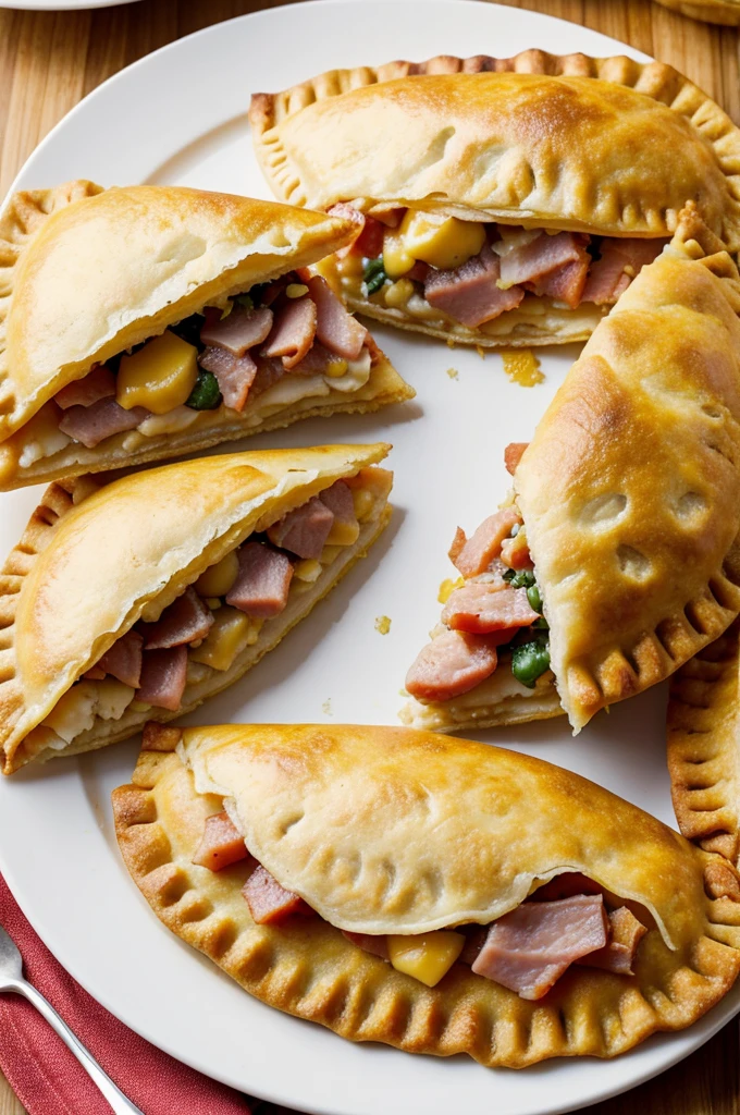 Empanada cut ala mitan falling its filling cheese and ham