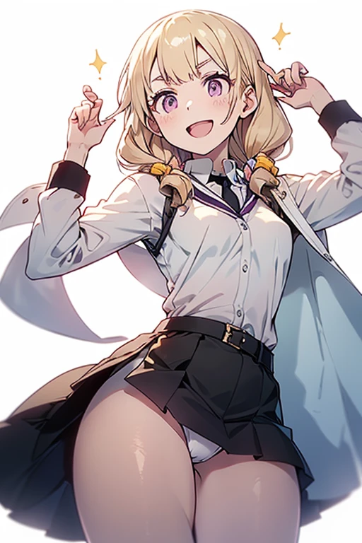 1 girl in, purple color  hair、Purplish pink eyes that dreamers desire, (Blonde hair) , small stature, Colossal tits, Lori, (masutepiece:1.2, Best Quality), (finely detailed beautiful eye: 1.2), (beautifull detailed face), (Best Illumination, extremely delicate and beautiful), sexy pose,make a cocktail , in a bar counter, ((Cinematic Light)), Dramatic light, (Pale white background:1.5), Short bob hair（1:3）、Ultra Contrast、Braid a little around the ears, White long dress、only has 5 fingers、Her  is visible through the white 、Wet pants、You can see inside your 、full of sweat、mocking look、、nffsw,Arms crossed、grab the arm、Shoot from below,Best Quality、Large breastuscular 、Pubic hair,high-level image quality、hightquality、8K,perfect hand、5 fingers、finger pin、Perfect Finger、T back、、noise cut、bullet hand、Her hair color should have been a brighter purple.The skirt part is also carefully expressed..、Purple skirt、the skirt is floating in the wind、Dark purple 、Pubic hair majority,(with sparkling eyes and a contagious smile),open mouth,from below:1.2, highest quality, high resolution,Real World, Natural light,perfect Natural light, Looking at Viewer,
