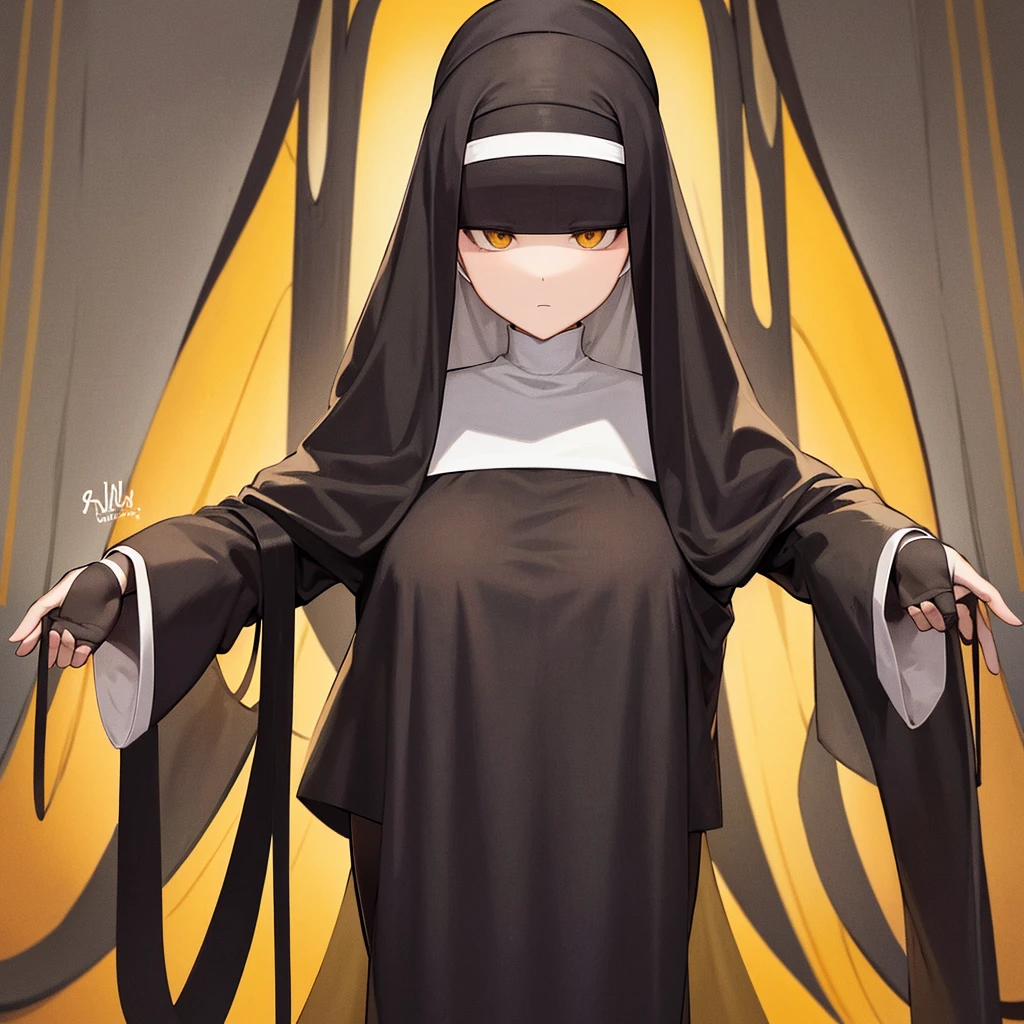  The Nun, black Nun clothes, huge waists, solo, yellow skin tone, yellow skin tone