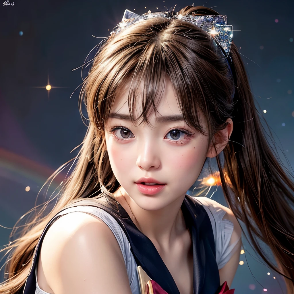 NSFW, 8k, High-level, absurd, masterpiece, best quality, primitive, very detailed CG, very detailed wallpaper, perfect lighting, Extremely detailed (((The personifying " Sailor Moon " as a Little Girl))), MysticSight, Tyndall effect, Tyndall scattering, Studio gray background with (many Dazzling RainbowColor particles BokeH:1.28), (RoundlyButts, ThighGap), (Exposed:0.4), (Assfocus with looking ahead), BREAK (NOGIZAKA face variations) Extremely Detailed very KAWAII face variations, perfect anatomy, Childish, captivating gaze, elaborate detailed Eyes with (sparkling highlights:1.28), long eyelashes、Glossy RED Lips with beautiful details, Coquettish tongue, Rosy cheeks, Radiant PearlSkin with clear transparency . { (Dynamic LifeLike expressions:1.4) | :d) }, (large eyes:-1) .