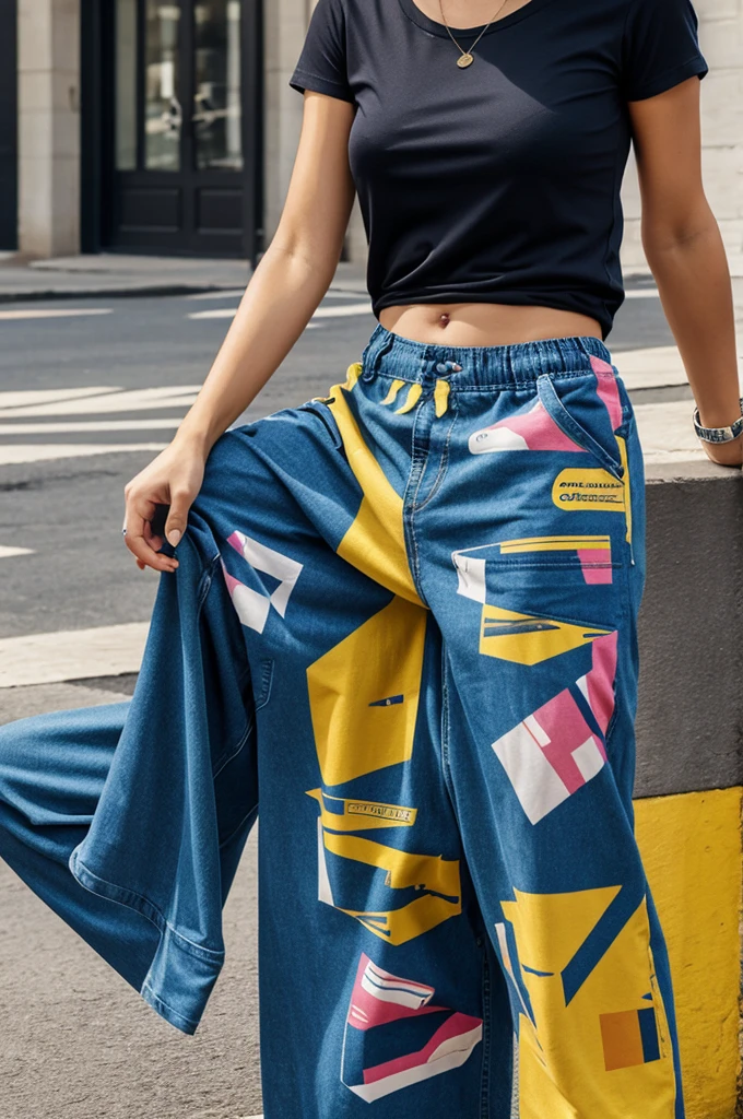 A T shirt print many colors with combine pants
