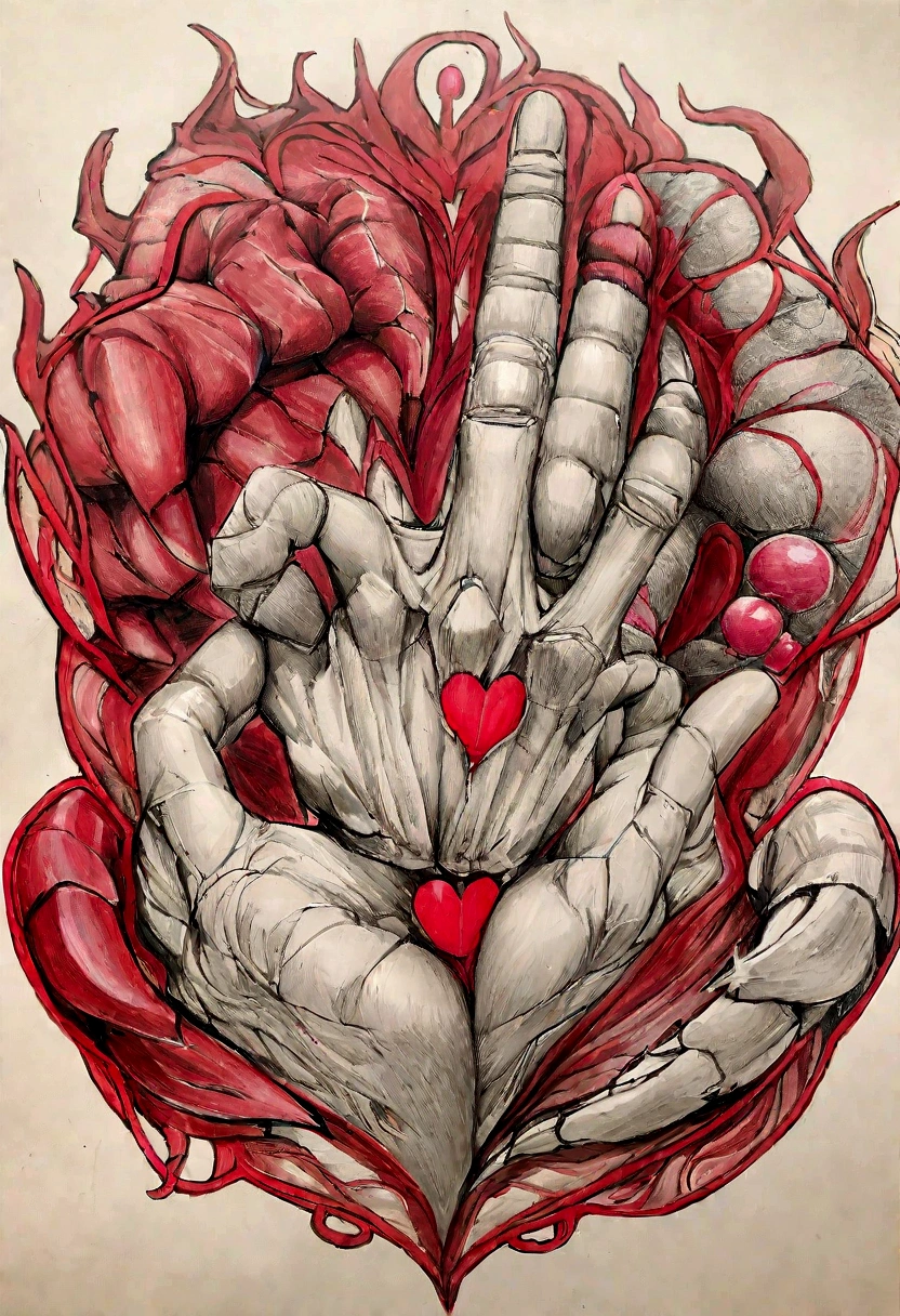a drawing of a heart with a dragon claw on it, real heart, ✏️🎨, anatomical heart, anatomically correct heart, my heart is human, real heart!, human heart, hand drawn illustration, highly detailed illustration, hand draw, detailed but rough, heart effects, outlined hand drawn, hand - drawn digital art, very detailed feel, hard outline. and the blood dripping is metallic red act as a nail polish.