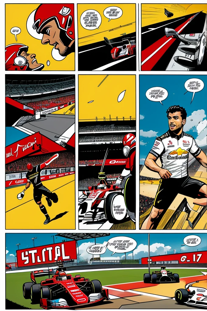 A three-page comic about football and Formula 1