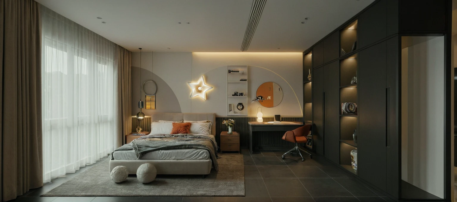 Photo brute,head of'artwork, High quality, best quality, authentique, great detail, 
interior, To l'interior, style de chambre moderne
, (day light:1.1), couleur vive, (realistic:1.2),