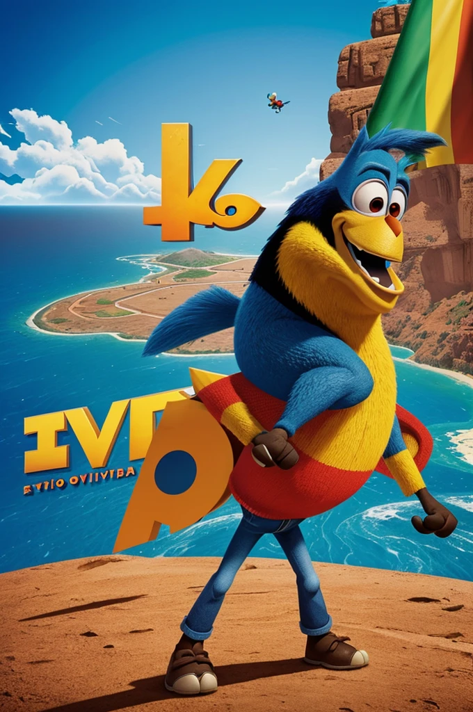Poster of a 3D animated movie by Pixar that says Evo outside of Bolivia with an image of the President Evi of Bolivia in the center