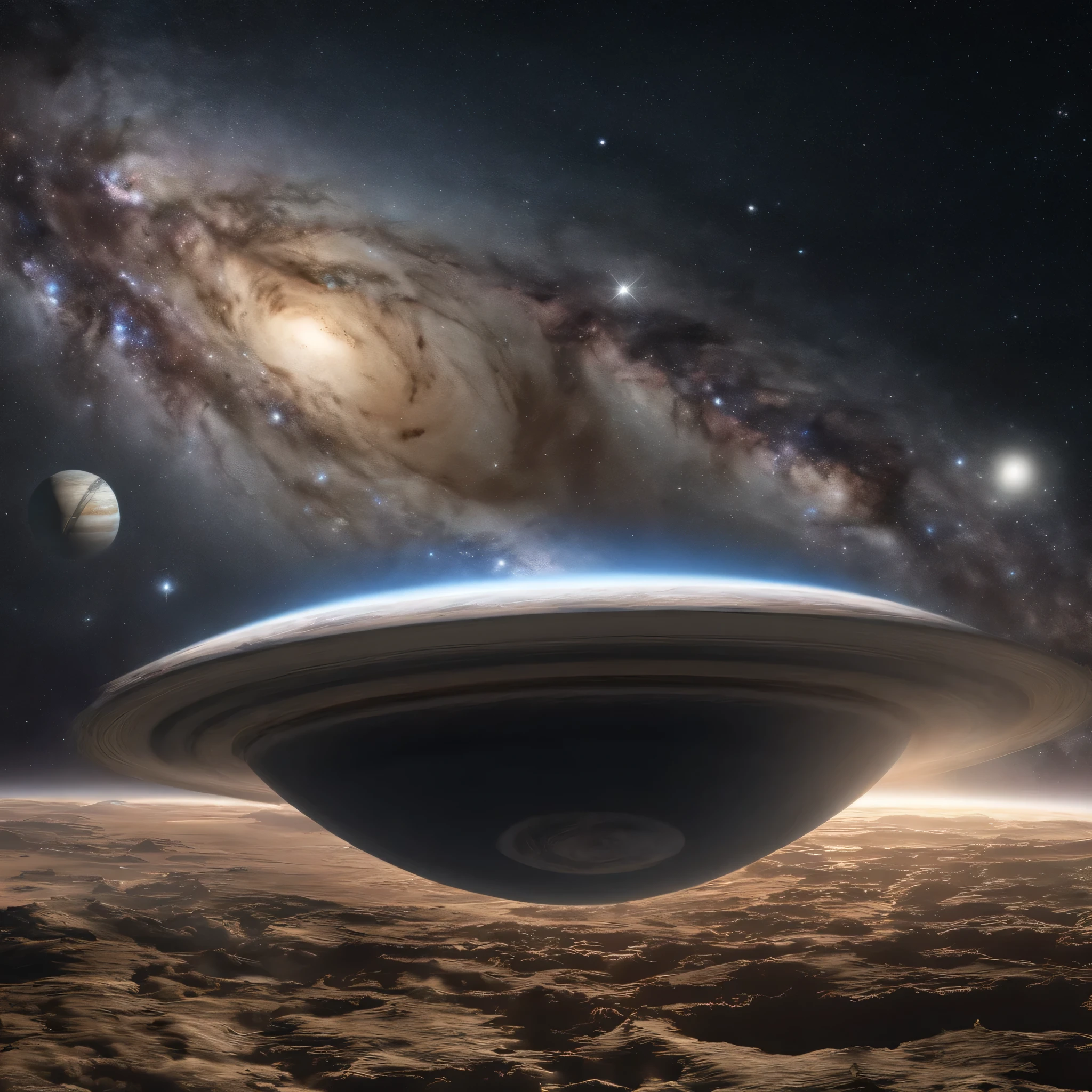 Master pieces、Superior quality、Superior image quality、8k quality、Beautiful images of the starry sky.、magnificent、Arched Milky Way:1.25、Alafed view of Earth from Saturn:1.9