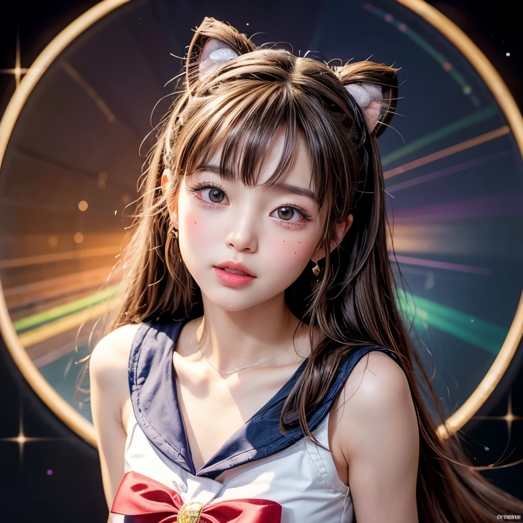 NSFW, 8k, High-level, absurd, masterpiece, best quality, primitive, very detailed CG, very detailed wallpaper, perfect lighting, Extremely detailed (((The personifying " Sailor chibi Moon " as a Little Girl))), MysticSight, Tyndall effect, Tyndall scattering, Studio gray background with (many Dazzling RainbowColor particles BokeH:1.28), (RoundlyButts, ThighGap), (Exposed:0.4), (Assfocus with looking ahead), BREAK (NOGIZAKA face variations) Extremely Detailed very KAWAII face variations, perfect anatomy, Childish, captivating gaze, elaborate detailed Eyes with (sparkling highlights:1.28), long eyelashes、Glossy RED Lips with beautiful details, Coquettish tongue, Rosy cheeks, Radiant PearlSkin with clear transparency . { (Dynamic LifeLike expressions:1.4) | :d) }, (large eyes:-1) .