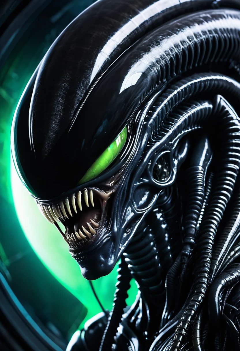 (((Extreme close-up Xenomorph Alien the eighth passenger))),(((black color))) surreal and cinematographic images Color Splash images))),(((Front Images))),(((dreadlocks)))