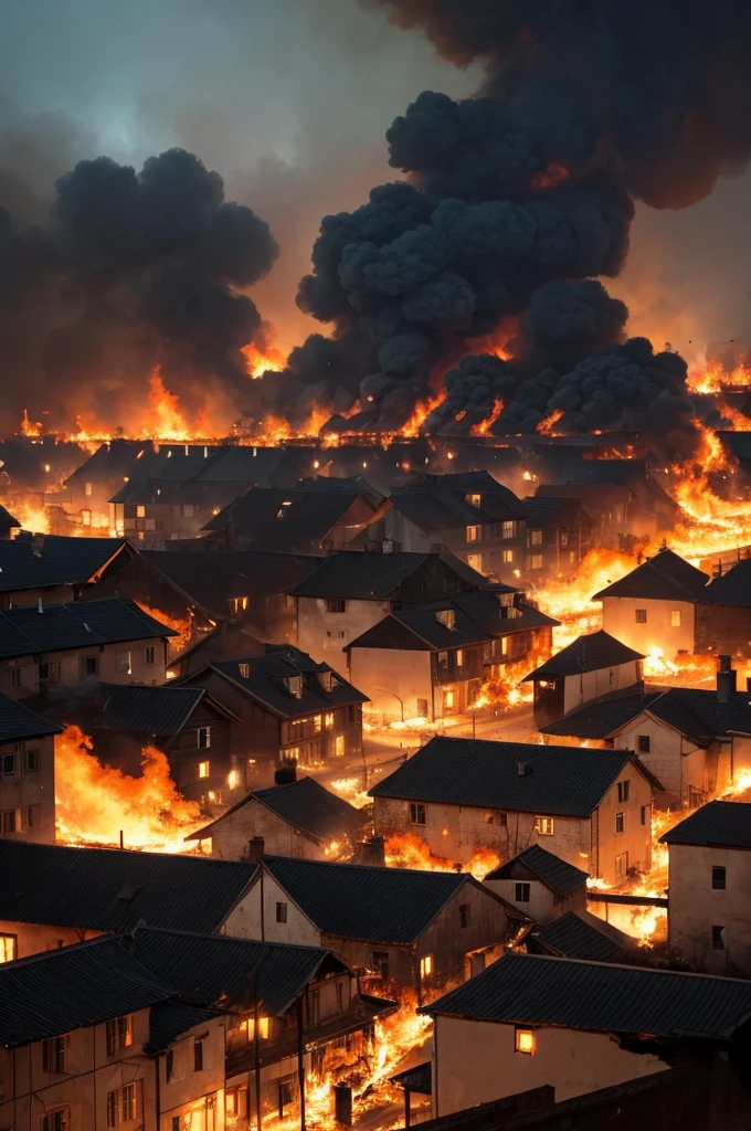 A village engulfed in flames