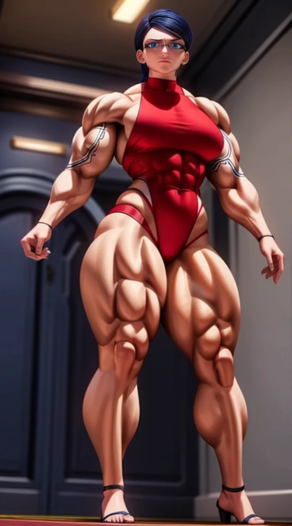 a very muscular female bodybuilder, extremely detailed, athletic body, red sports bra and panties, dynamic pose, artistic lighting, dramatic shadows, cinematic composition, photorealistic, high contrast, vivid colors, 8k, hyper detailed