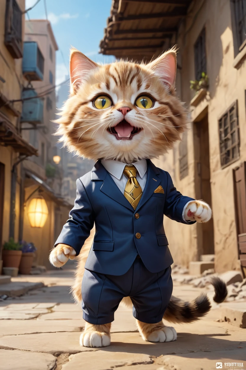 small, There are no humans in this world、The world of anthropomorphized cats、最初のprototypeのアイアンマンマーク1Wearing a suit、Iron Man Mark 1、prototype、The arc reactor emits blue light、desert、かわいいbornき物全身, Costumes,、 Fantasy art, Exquisite detail, An anthropomorphic, fat, furry tabby kitten with yellow eyes, Movie Scenes, Dramatic shot angles, , Realistic, born々Amazing cinematic photorealism, Action Portrait, 8K, detailed, Full Frame
