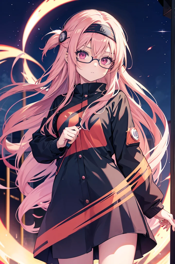 anime girl with glasses and long hair, anime visual of a cute girl, anime style. 8K, pin on anime, anime vibes, anime style 4 k, anime moe artstyle, anime aesthetic, anime girl desktop background, anime visuals, anime girl with real hair, ethereal anime, anime girl with long hair, beautiful anime portrait , anime , naruto, naruto anime, Sharingan background, at night, dark , Sharingan , Wearing Naruto's headband