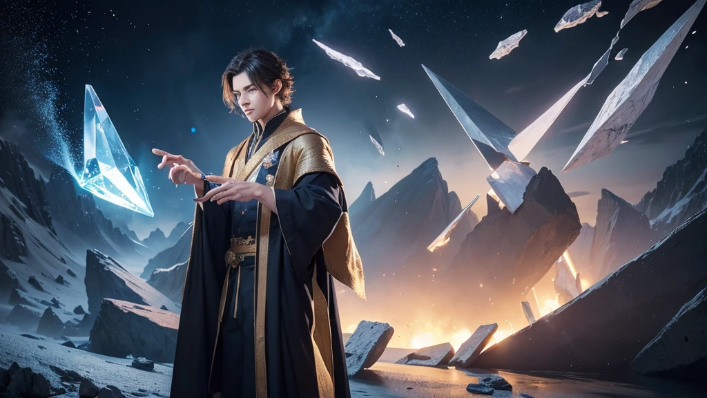The young and handsome wizard carefully placed the magic fragments he obtained around the crystal,Preparing for the launch ceremony。