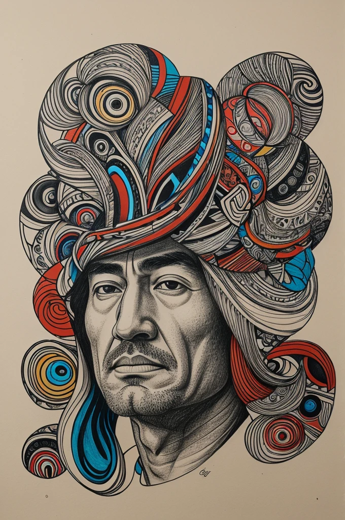 A drawing about contemporary art in the artistic style of the Peruvian artist Fernando Bryce