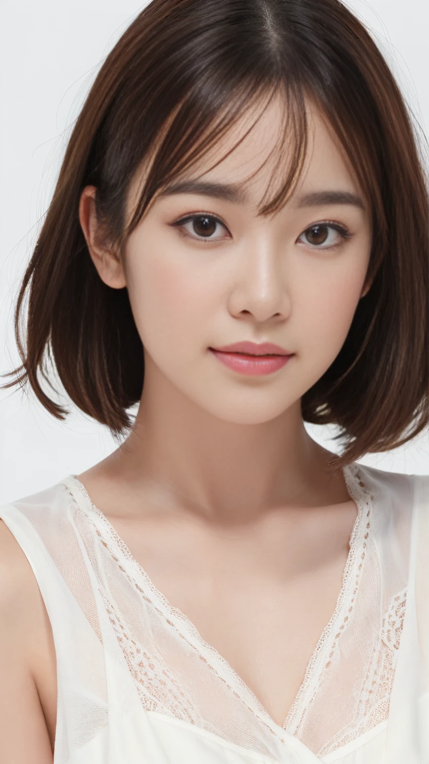 (Tabletop、Highest quality、8K、Award-winning works、Ultra-high resolution)、One Woman、(Face close-up:1.1)、(Pure white background:1.1)、Perfect beautiful face