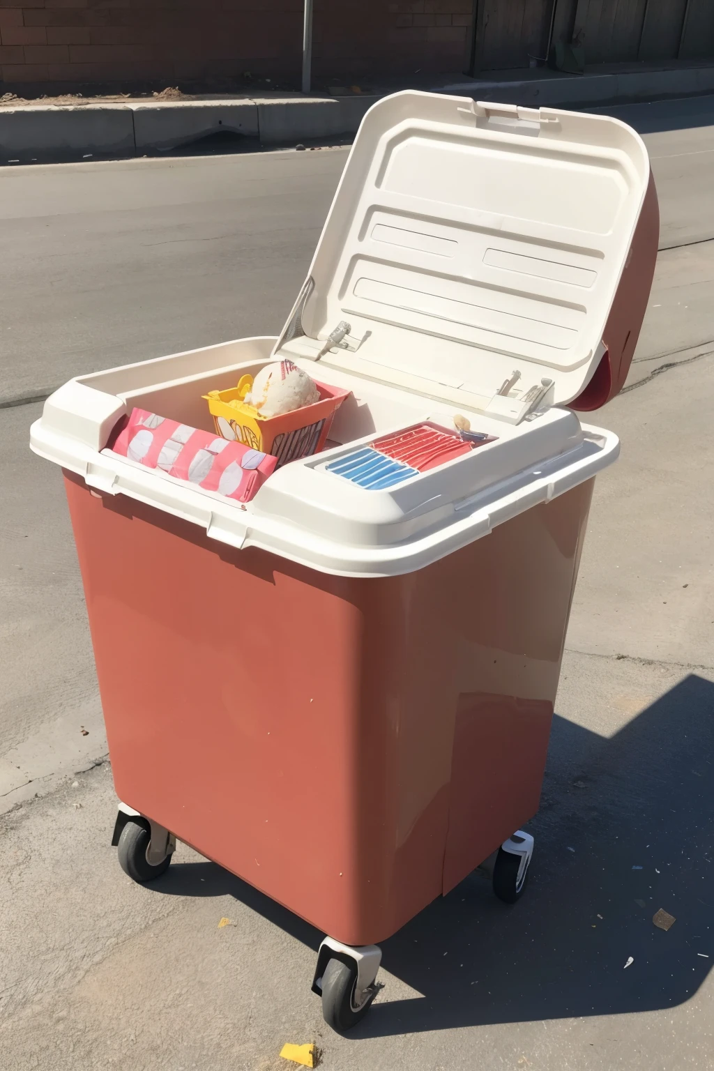 ((best qualityer)), Ice cream factory trash full of popsicle packaging
