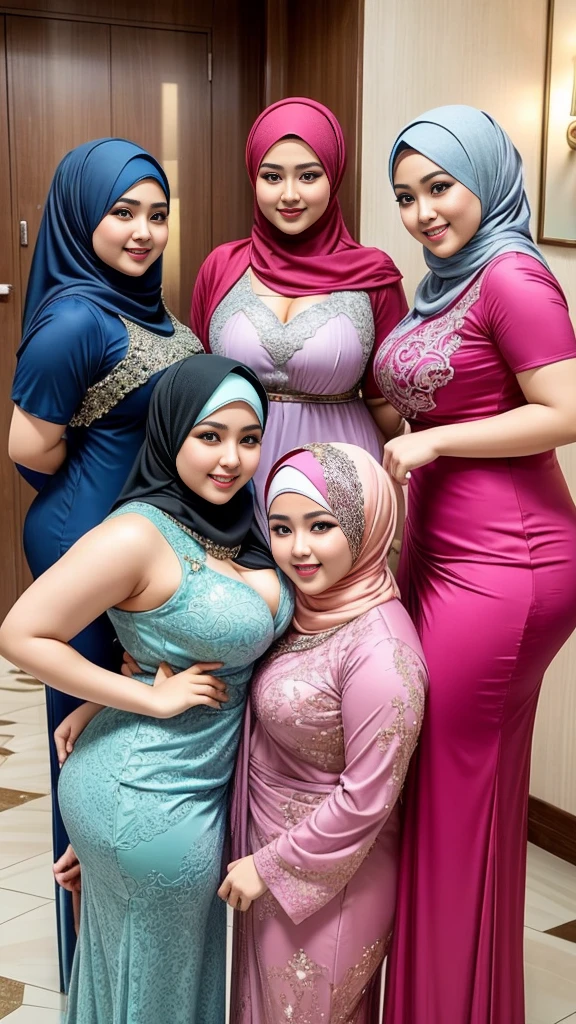 3beautiful women smile,hijab ,arab ,cina,sexy model ,thick body,big body,curve body,sexy model,shap body,bbw body,pake kebaya mini, merah,biru,ungu,pink,silver sedang di hotel