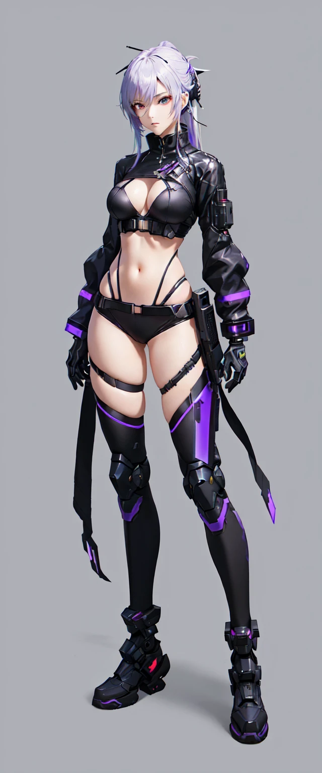 A man dressed in black and purple、Woman holding a sword, Katana Zero Video Game Character, female Cyberpunk anime girl, Female action anime girl, Cyberpunk anime girl mech, Cyberpunk anime girl, With a samurai sword strapped to his back, Fine details. Girls Frontline, 2b, 2 b, Bad guy anime 8k, from Girls Frontline, Cyberpunk Femme Fatale