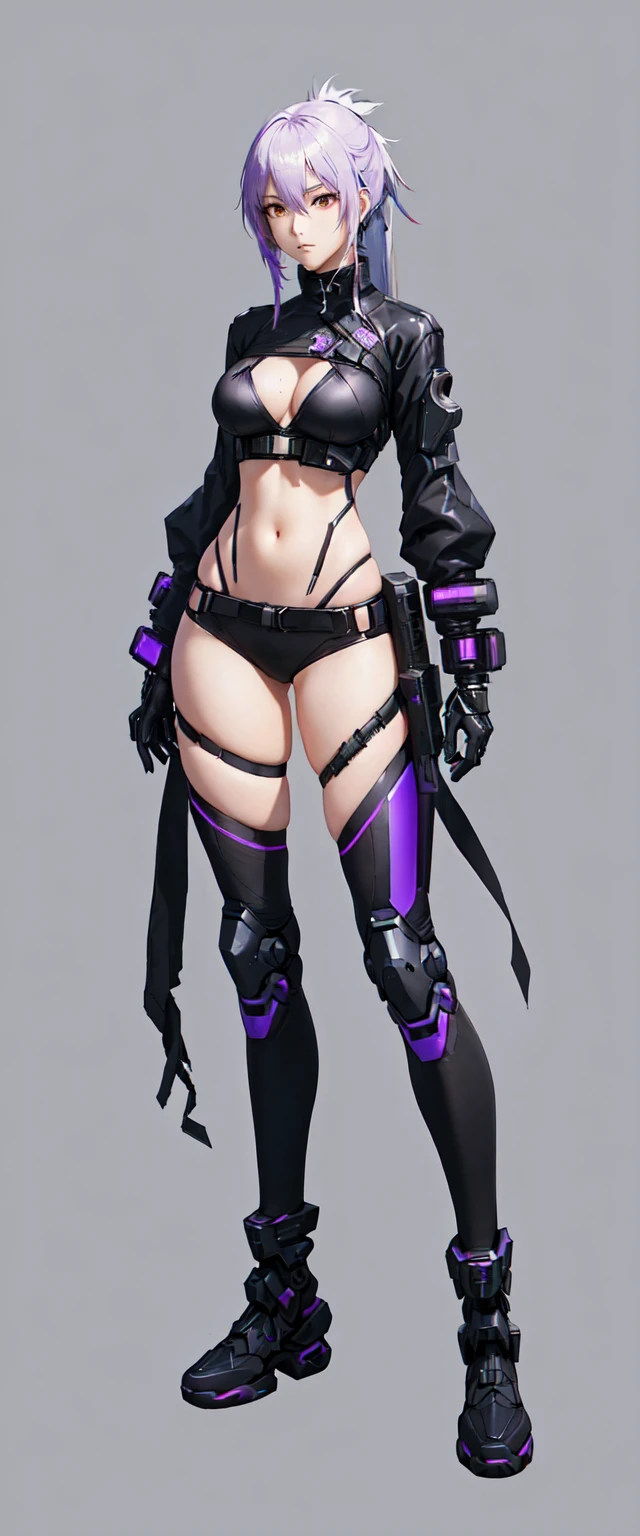 A man dressed in black and purple、Woman holding a sword, Katana Zero Video Game Character, female Cyberpunk anime girl, Female action anime girl, Cyberpunk anime girl mech, Cyberpunk anime girl, With a samurai sword strapped to his back, Fine details. Girls Frontline, 2b, 2 b, Bad guy anime 8k, from Girls Frontline, Cyberpunk Femme Fatale