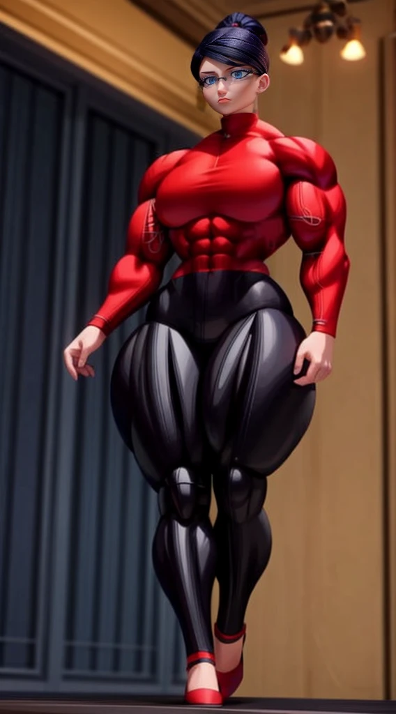 a very muscular female bodybuilder, extremely detailed, athletic body, red sports bra and panties, dynamic pose, artistic lighting, dramatic shadows, cinematic composition, photorealistic, high contrast, vivid colors, 8k, hyper detailed