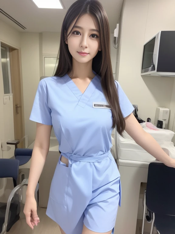 high quality、Realistic、High resolution、8k wallpaper、Full body photo、Alluring、girl、Beauty、Beauty、nurse、nurse、白いnurse服、nurseキャップ、AA cup breasts、Small breasts、Small breasts、Long Hair、Hospital room