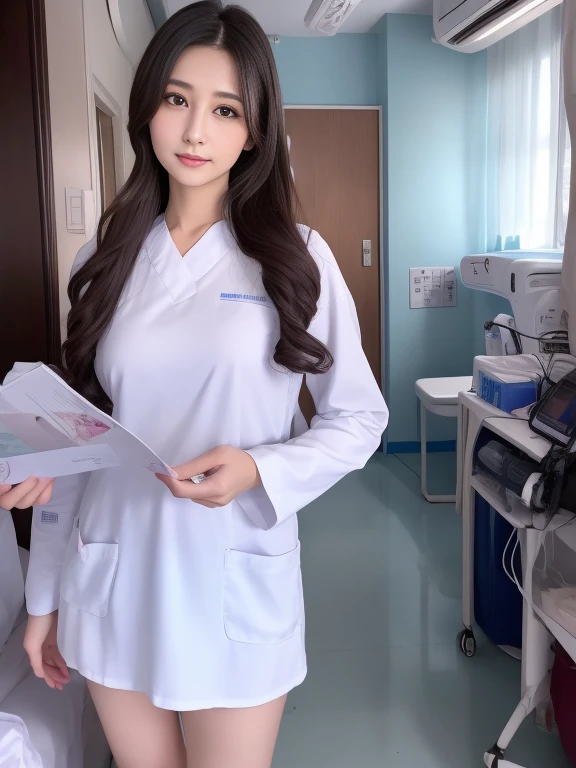 high quality、Realistic、High resolution、8k wallpaper、Full body photo、Alluring、girl、Beauty、Beauty、nurse、nurse、白いnurse服、nurseキャップ、AA cup breasts、Small breasts、Small breasts、Long Hair、Hospital room