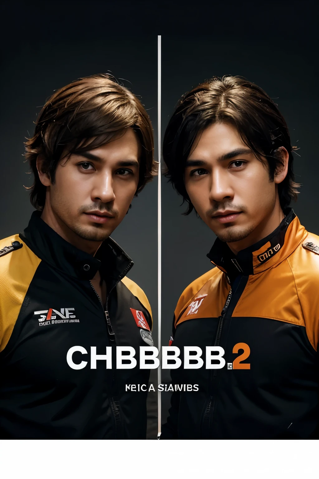 Create logo for free fire with two male characters with the name chubeybis E21 A22 ff