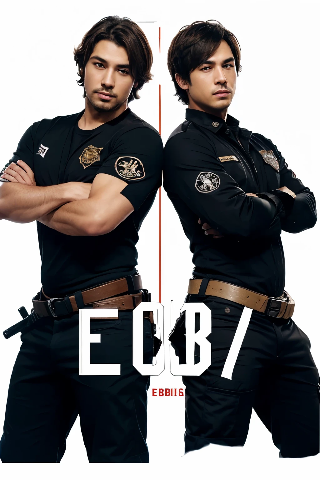 Create logo for free fire with two male characters with the name chubeybis E21 A22 ff