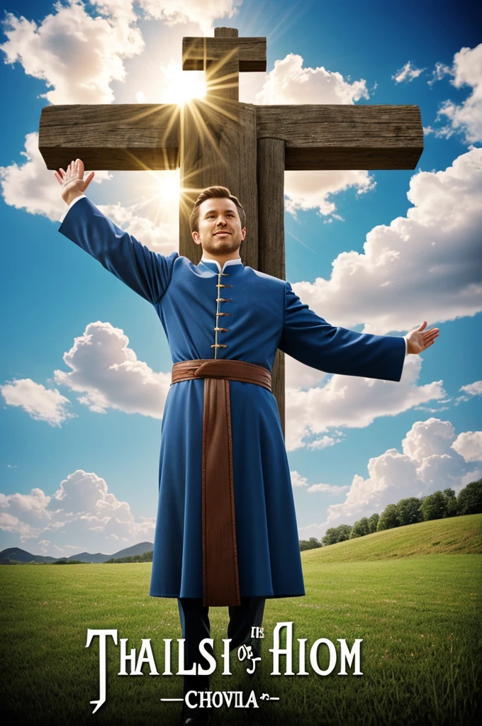 Christian evangelical album cover where there are clouds and hands praising Jehovah. A leaning cross in the background the title is Paths of Praise