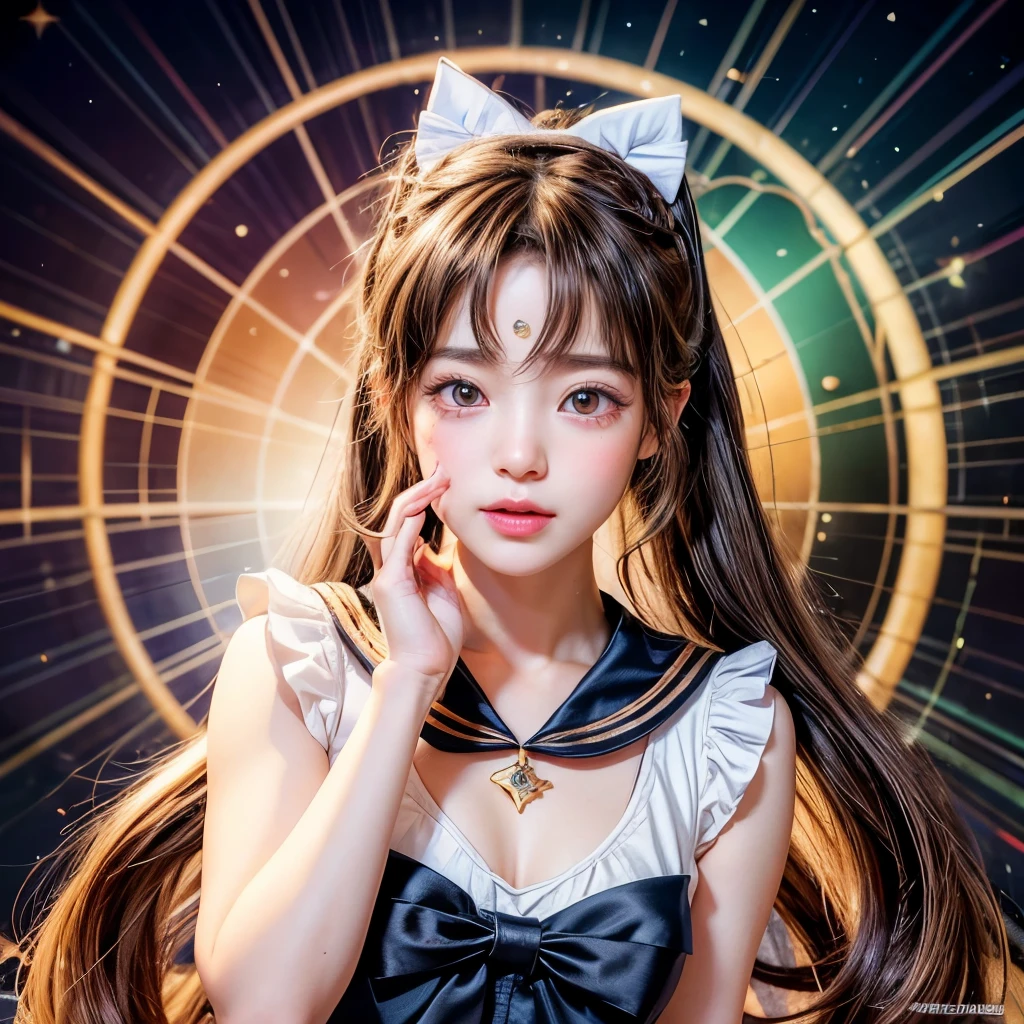NSFW, 8k, High-level, absurd, masterpiece, best quality, primitive, very detailed CG, very detailed wallpaper, perfect lighting, Extremely detailed (((The personifying " Sailor chibi Moon " as a Little Girl))), MysticSight, Tyndall effect, Tyndall scattering, Studio gray background with (many Dazzling RainbowColor particles BokeH:1.28), (RoundlyButts, ThighGap), (Exposed:0.4), (Assfocus with looking ahead), BREAK (NOGIZAKA face variations) Extremely Detailed very KAWAII face variations, perfect anatomy, Childish, captivating gaze, elaborate detailed Eyes with (sparkling highlights:1.28), long eyelashes、Glossy RED Lips with beautiful details, Coquettish tongue, Rosy cheeks, Radiant PearlSkin with clear transparency . { (Dynamic LifeLike expressions:1.4) | :d) }, (large eyes:-1) .