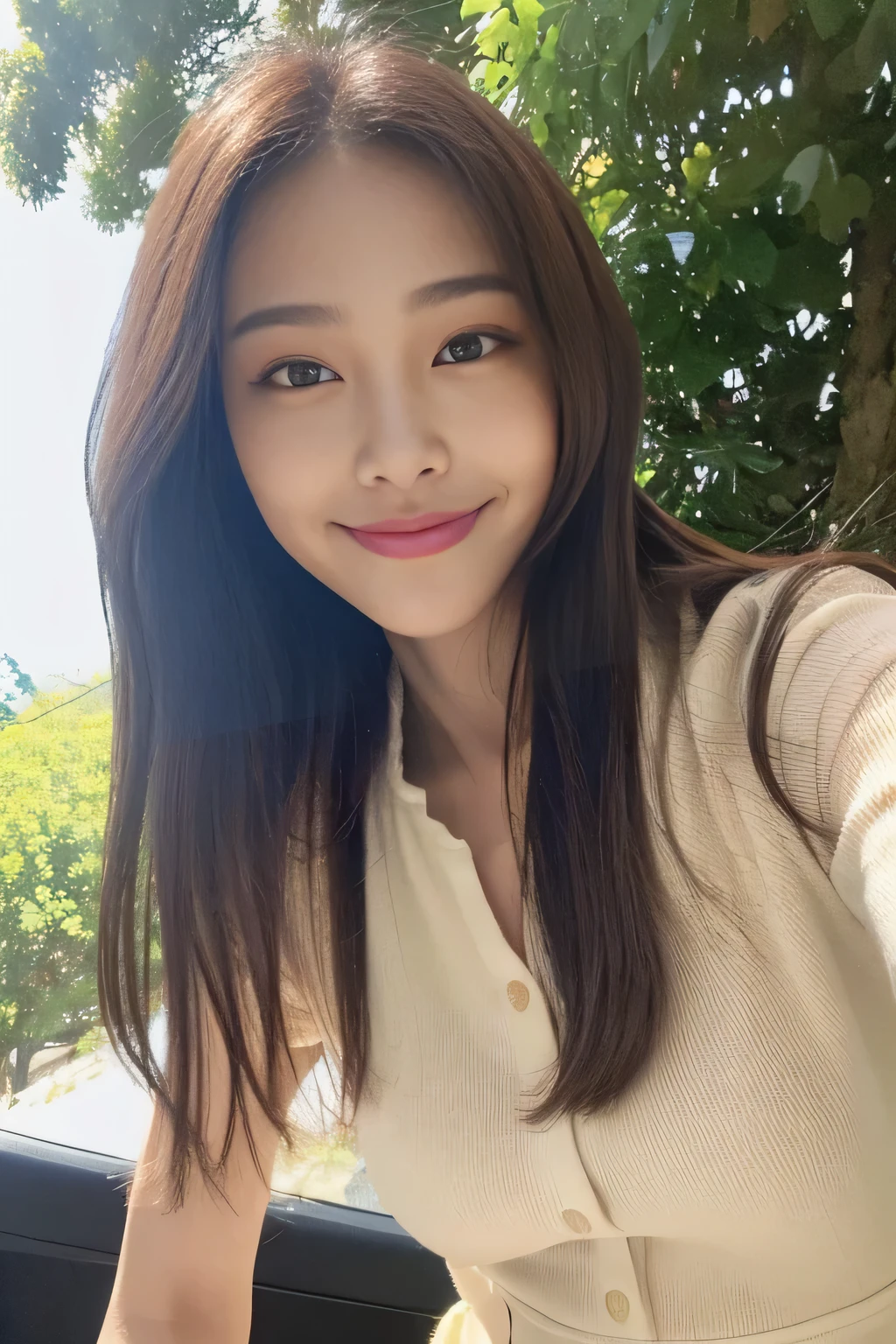 seed:2020674263.((Full body angle:1.1)).((Highest quality, 8K, masterpiece:1.3)), ((from below:1.1)).concentrated:1.2, Perfect body beauty:1.4, ????:1.2, ((Delicate Hair)), (Colorful button-through crop shirt :1.1) , ((Highest quality、、masterpiece:1.3))、1 Girl、A sloppy smile、Esbian all over、Slim face、Big ?????、Beautiful woman、(Dark Brown Hair)、Long Hair、1、Flickering Valley、Detailed eyes、double eyelid、Blurred Background、超Slim face、Smile、Looking down、stroll、