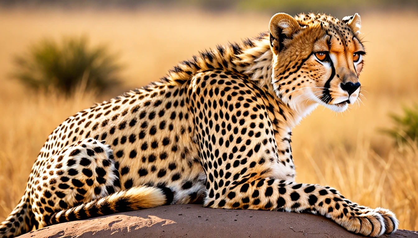 score_9, score_8_up, score_7_up, source_photo, photography, realistic, detailed, rating safe,  A Cheetah, leaning back,