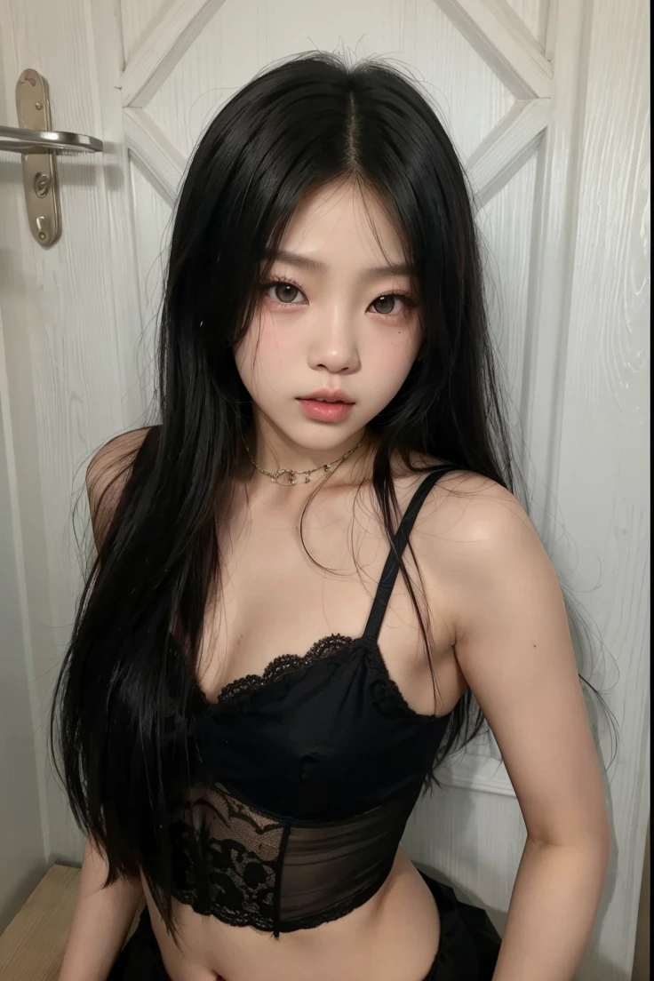 asian girl, small waist, slanted eyes, perfect white skin, small nose, thick lips, blackpink, Jennie, Jisoo, ive, wonyoung, hombros delgados y finos