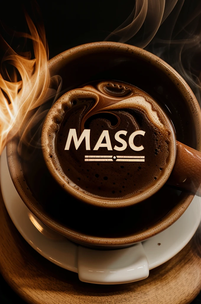 Create a logo with the main icon of a cup of coffee in a circle with smoke coming out of it, it says "MASS COFFE" in the middle, retro logo