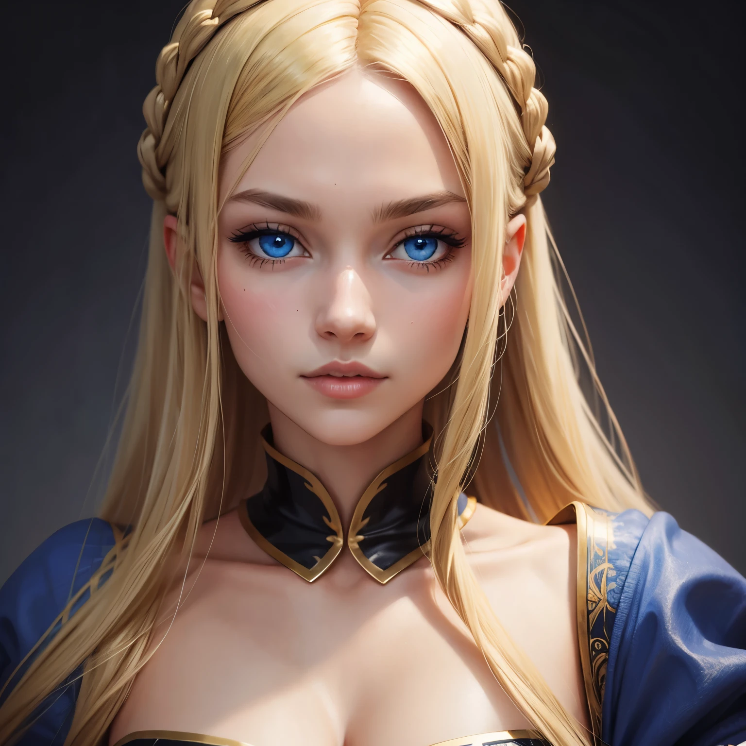 a beautiful portrait of empress, hair blonde, perfect blue eyes,