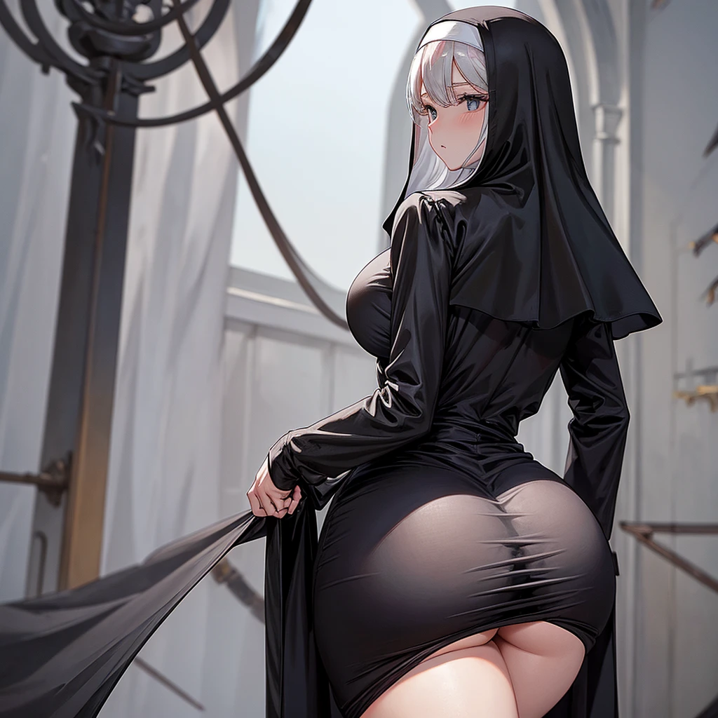 black Nun clothes, huge waist, solo, .. focus,