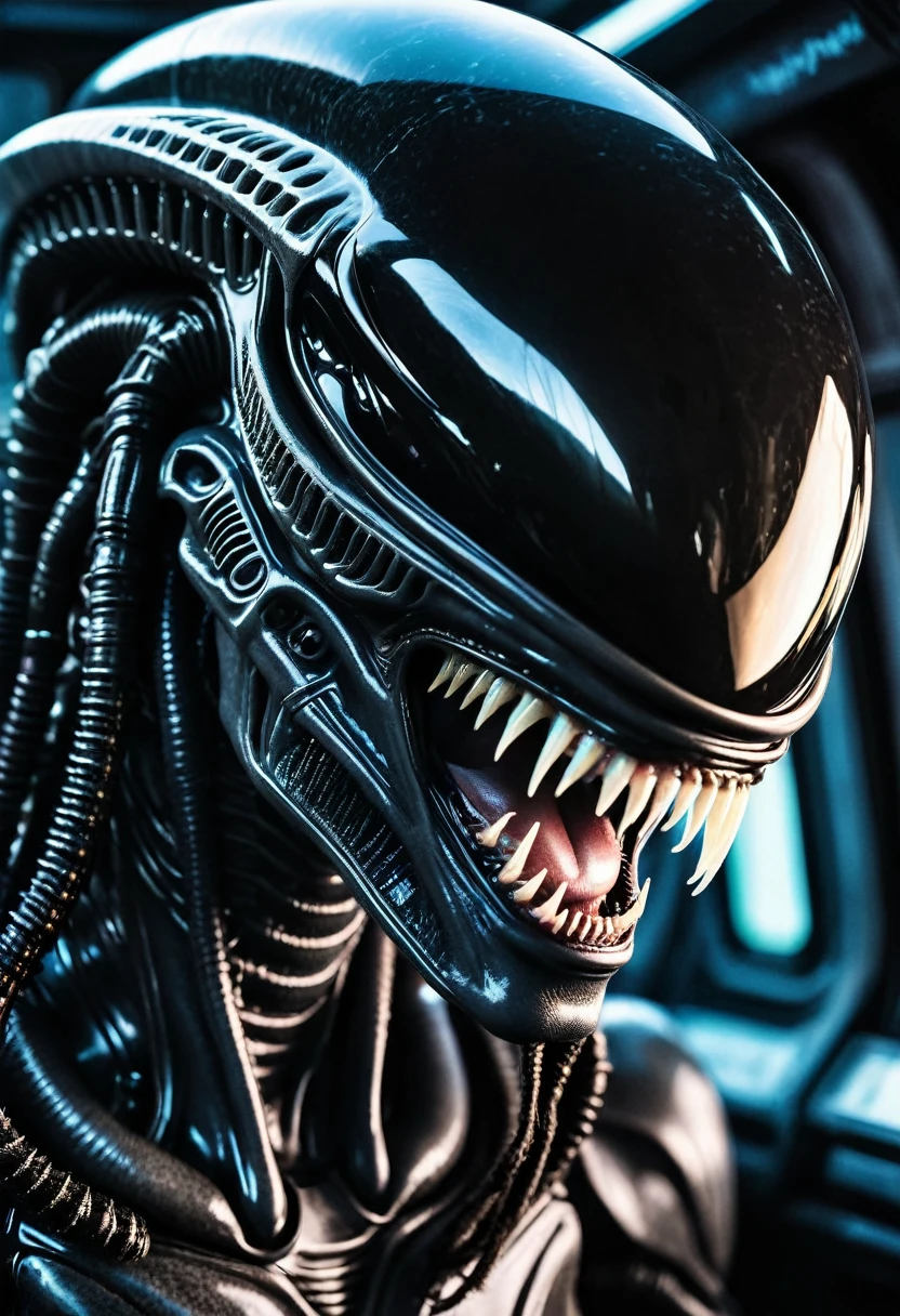 (((Extreme close-up Xenomorph Alien the eighth passenger))),(((black color))) surreal and cinematographic images Color Splash images))),(((Front Images))),(((dreadlocks)))