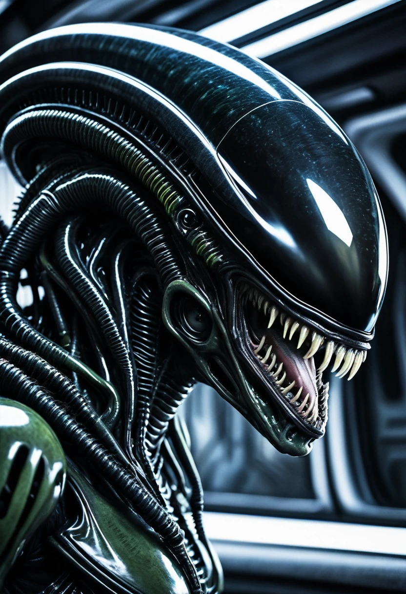 (((Extreme close-up Xenomorph Alien the eighth passenger))),(((black color))) surreal and cinematographic images Color Splash images))),(((Front Images))),(((dreadlocks)))