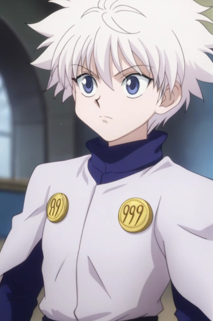 score_9, score_8_up, score_7_up, score_6_up, score_5_up, score_4_up, BREAK source_anime, (best quality:1.1), (masterpiece:1.4), , upper body, depth of field, 1Girl, solo, girl focus, hunterxhunter art, killua_zoldyck, white hair, blue eyes, , , The Tower of Oblivion: A stronghold where forgotten secrets and dark magic are hidden, Kneeling with head bowed, displaying humility or prayer, hxh art girl, purple hair