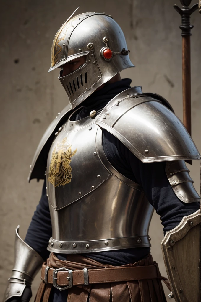 Buzzcut old armour warrior with shield and spear