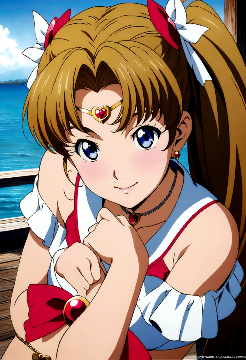 Sailor Moon,Photo of a woman in a bikini posing on a pier, Official artwork, Beautiful and detailed anime art, Smooth anime CG art, A sophisticated gravure idol, realistic sensual gravure idol, Official Anime Artwork, Realistic young gravure idol, | Anime with attention to detail, high detailed Official artwork, Enchanting anime girl, Artbook artwork, Kantai Collection Style, High resolution!!