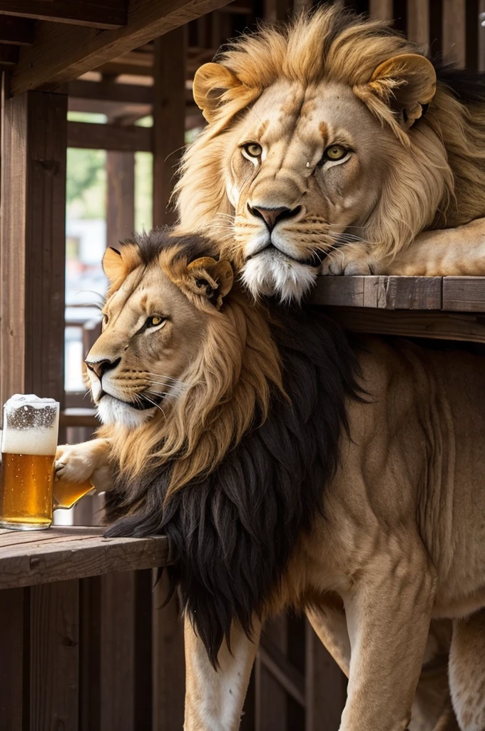 Lion drinking beer